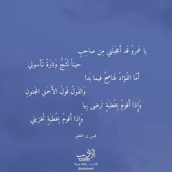 اقتباس من قصيدة يا عمرو قد أعجبتني من صاحب لـ قيس بن الخطيم