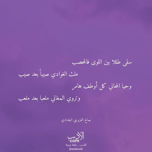 اقتباس من قصيدة سقى طللا بين اللوى فالمحصب لـ صالح القزويني البغدادي
