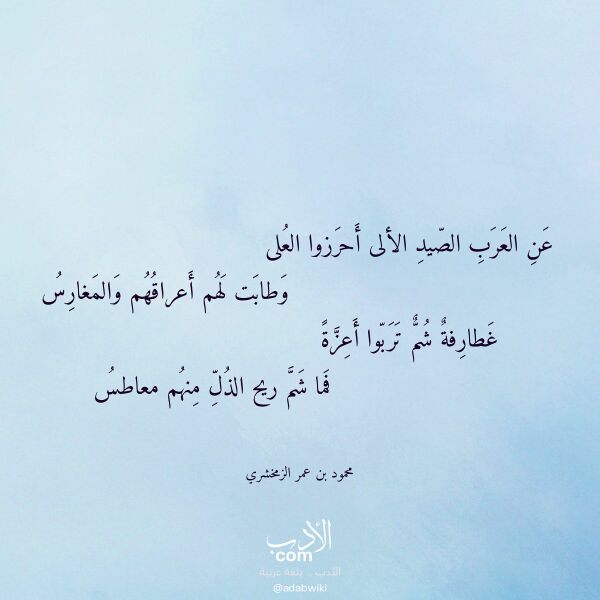 اقتباس من قصيدة عن العرب الصيد الألى أحرزوا العلى لـ محمود بن عمر الزمخشري