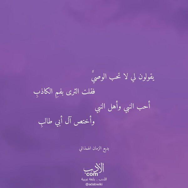 اقتباس من قصيدة يقولون لي لا تحب الوصي لـ بديع الزمان الهمذاني