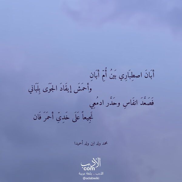 اقتباس من قصيدة أبان اصطباري بين أم أبان لـ محمد ولد ابن ولد أحميدا