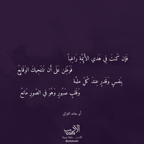 اقتباس من قصيدة فإن كنت في هدي الأئمة راغبا لـ أبو حامد الغزالي