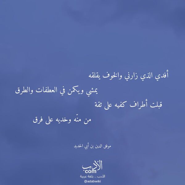 اقتباس من قصيدة أفدي الذي زارني والخوف يقلقه لـ موفق الدين بن أبي الحديد