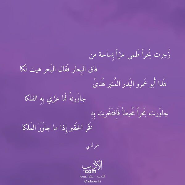 اقتباس من قصيدة زجرت بحرا طمى عزا بساحة من لـ عمر أنسي