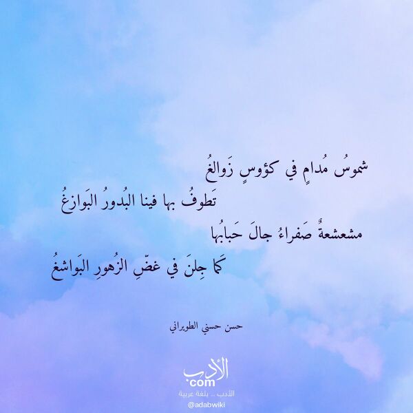 اقتباس من قصيدة شموس مدام في كؤوس زوالغ لـ حسن حسني الطويراني