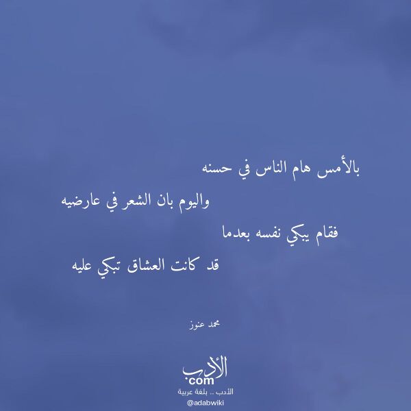 اقتباس من قصيدة بالأمس هام الناس في حسنه لـ محمد عنوز