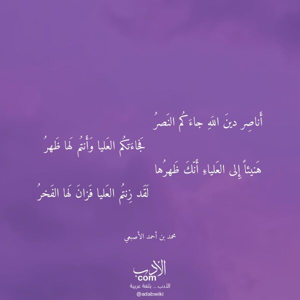 اقتباس من قصيدة أناصر دين الله جاءكم النصر لـ محمد بن أحمد الأصبعي