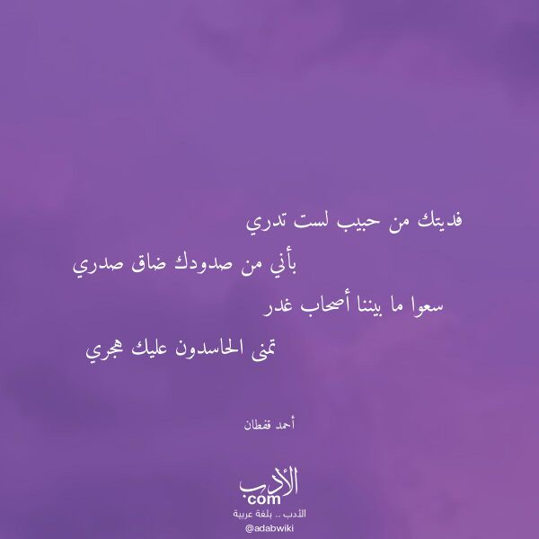 اقتباس من قصيدة فديتك من حبيب لست تدري لـ أحمد قفطان