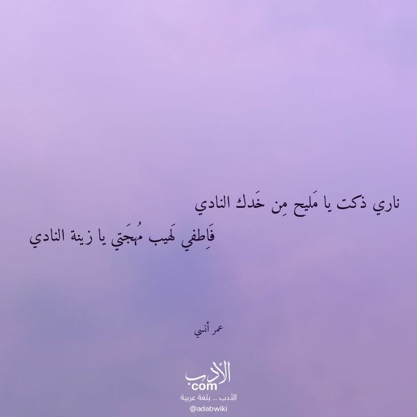 اقتباس من قصيدة ناري ذكت يا مليح من خدك النادي لـ عمر أنسي
