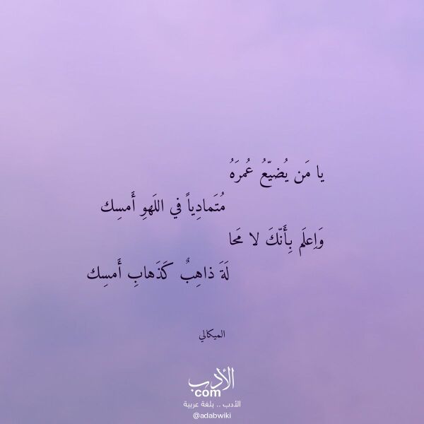 اقتباس من قصيدة يا من يضيع عمره لـ الميكالي