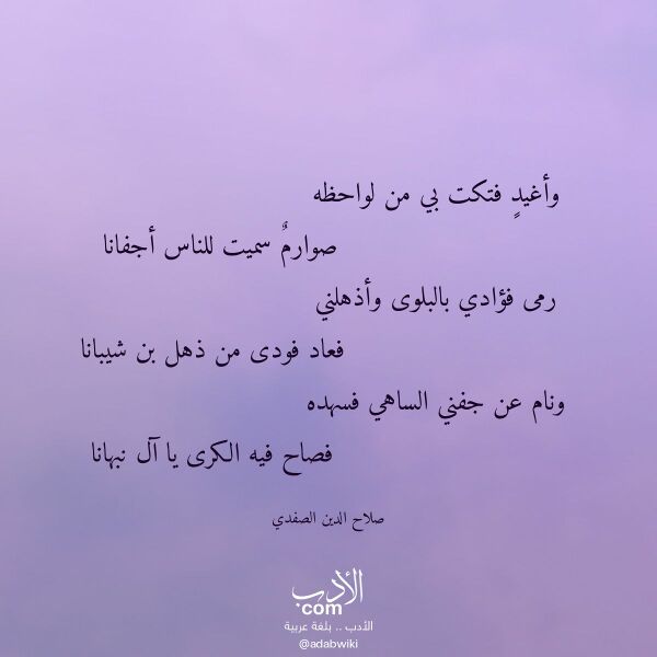 اقتباس من قصيدة وأغيد فتكت بي من لواحظه لـ صلاح الدين الصفدي