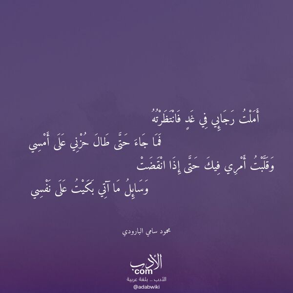 اقتباس من قصيدة أملت رجائي في غد فانتظرته لـ محمود سامي البارودي