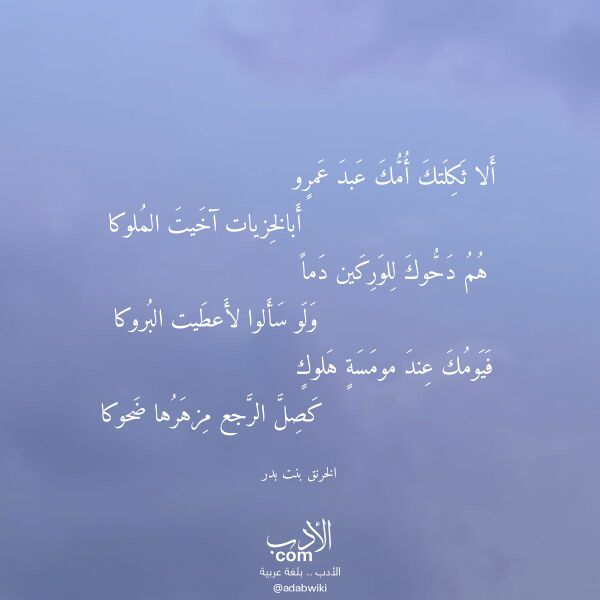 اقتباس من قصيدة ألا ثكلتك أمك عبد عمرو لـ الخرنق بنت بدر