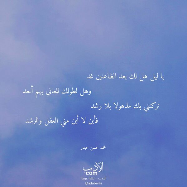 اقتباس من قصيدة يا ليل هل لك بعد الظاعنين غد لـ محمد حسن حيدر