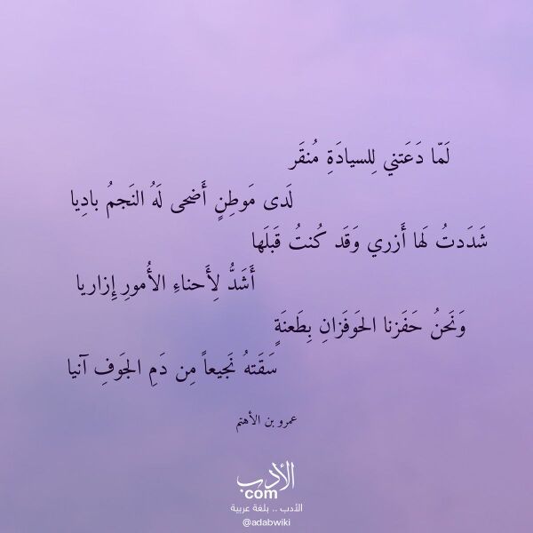 اقتباس من قصيدة لما دعتني للسيادة منقر لـ عمرو بن الأهتم
