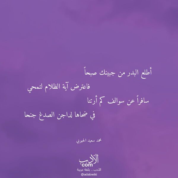 اقتباس من قصيدة أطلع البدر من جبينك صبحا لـ محمد سعيد الحبوبي