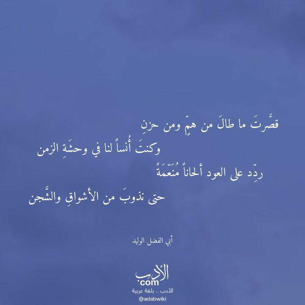 اقتباس من قصيدة قصرت ما طال من هم ومن حزن لـ أبي الفضل الوليد