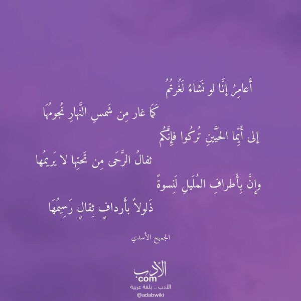 اقتباس من قصيدة أعامر إنا لو نشاء لغرتم لـ الجميح الأسدي