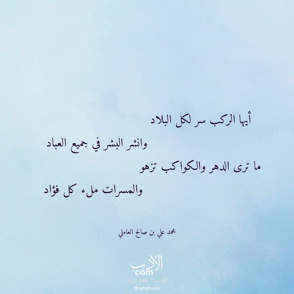 اقتباس من قصيدة أيها الركب سر لكل البلاد لـ محمد علي بن صالح العاملي