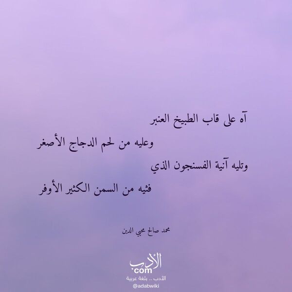اقتباس من قصيدة آه على قاب الطبيخ العنبر لـ محمد صالح محيي الدين