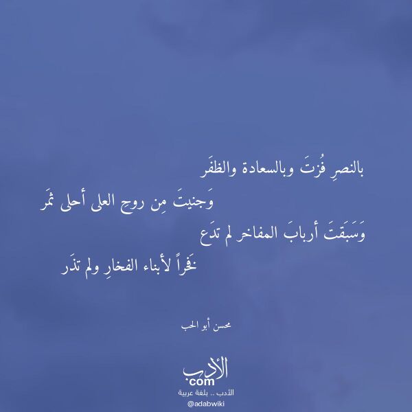 اقتباس من قصيدة بالنصر فزت وبالسعادة والظفر لـ محسن أبو الحب