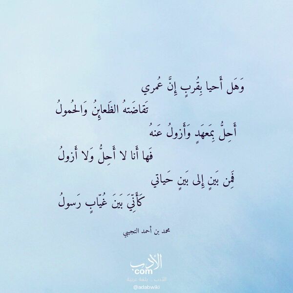 اقتباس من قصيدة وهل أحيا بقرب إن عمري لـ محمد بن أحمد التجيبي