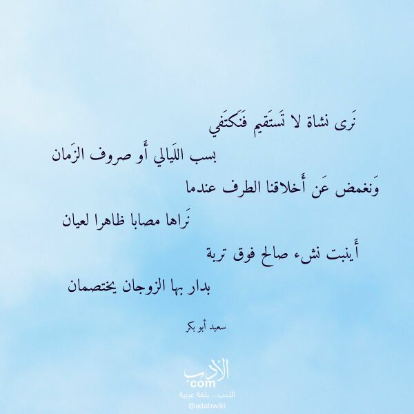 اقتباس من قصيدة نرى نشاة لا تستقيم فنكتفي لـ سعيد أبو بكر