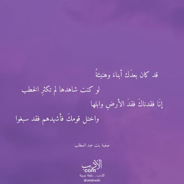 اقتباس من قصيدة قد كان بعدك أبناء وهنبثة لـ صفية بنت عبد المطلب