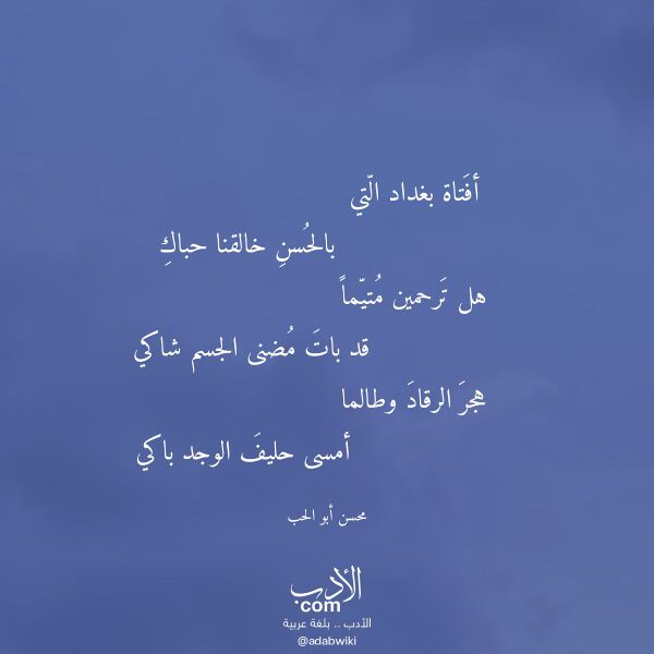 اقتباس من قصيدة أفتاة بغداد التي لـ محسن أبو الحب