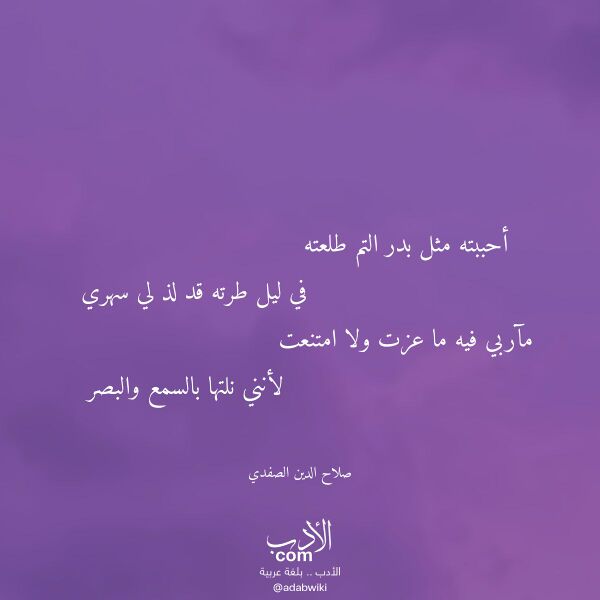 اقتباس من قصيدة أحببته مثل بدر التم طلعته لـ صلاح الدين الصفدي