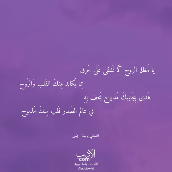 اقتباس من قصيدة يا مظلم الروح كم تشقى على حرق لـ التجاني يوسف بشير