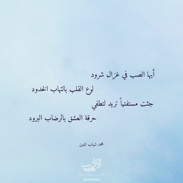 اقتباس من قصيدة أيها الصب في غزال شرود لـ محمد شهاب الدين