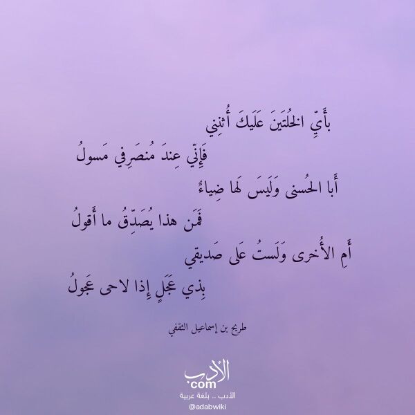 اقتباس من قصيدة بأي الخلتين عليك أثنني لـ طريح بن إسماعيل الثقفي