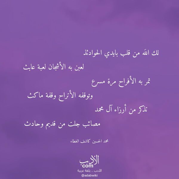اقتباس من قصيدة لك الله من قلب بايدي الحوادثذ لـ محمد الحسين كاشف الغطاء
