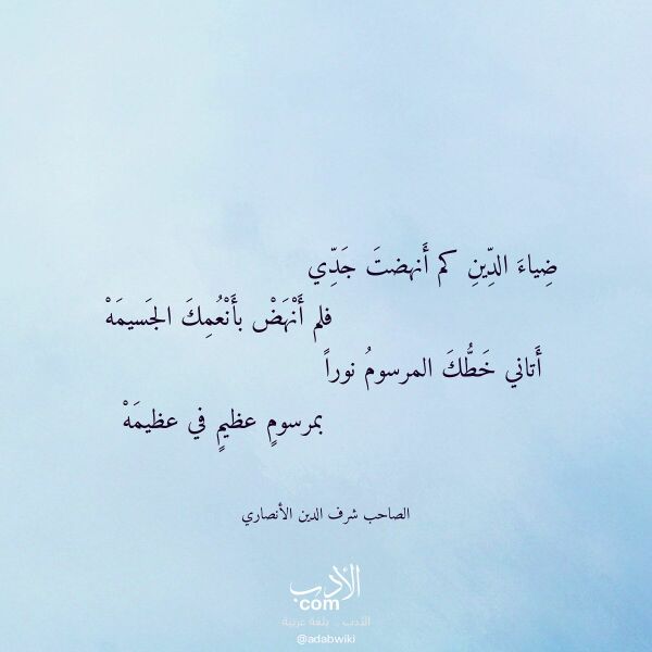 اقتباس من قصيدة ضياء الدين كم أنهضت جدي لـ الصاحب شرف الدين الأنصاري