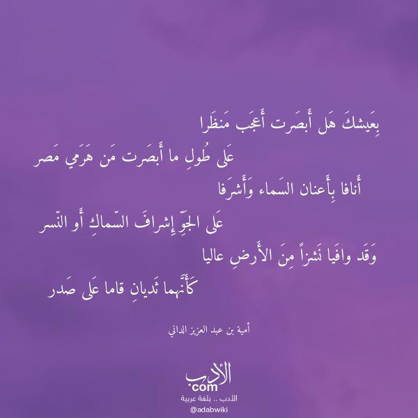 اقتباس من قصيدة بعيشك هل أبصرت أعجب منظرا لـ أمية بن عبد العزيز الداني