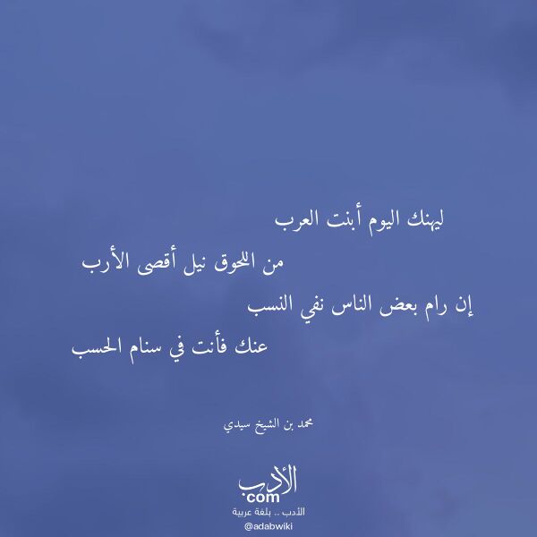 اقتباس من قصيدة ليهنك اليوم أبنت العرب لـ محمد بن الشيخ سيدي