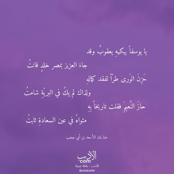 اقتباس من قصيدة يا يوسفا يبكيه يعقوب وقد لـ حنا بك الأسعد بن أبي صعب