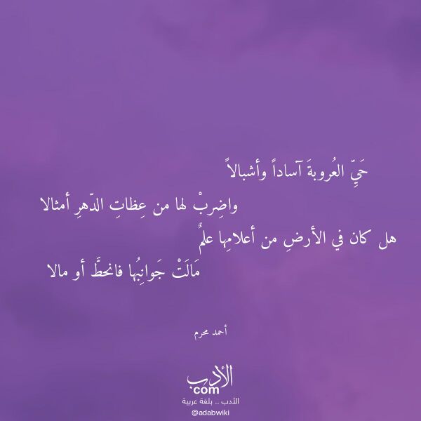 اقتباس من قصيدة حي العروبة آسادا وأشبالا لـ أحمد محرم