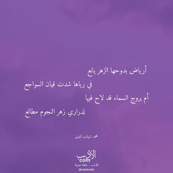 اقتباس من قصيدة أرياض بدوحها الزهر يانع لـ محمد شهاب الدين