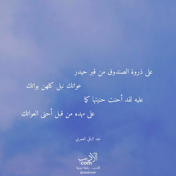 اقتباس من قصيدة على ذروة الصندوق من قبر حيدر لـ عبد الباقي العمري