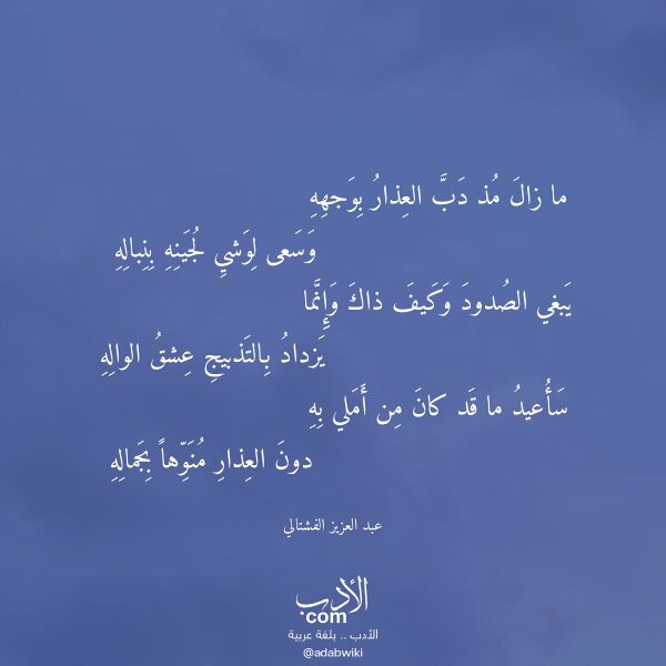 اقتباس من قصيدة ما زال مذ دب العذار بوجهه لـ عبد العزيز الفشتالي