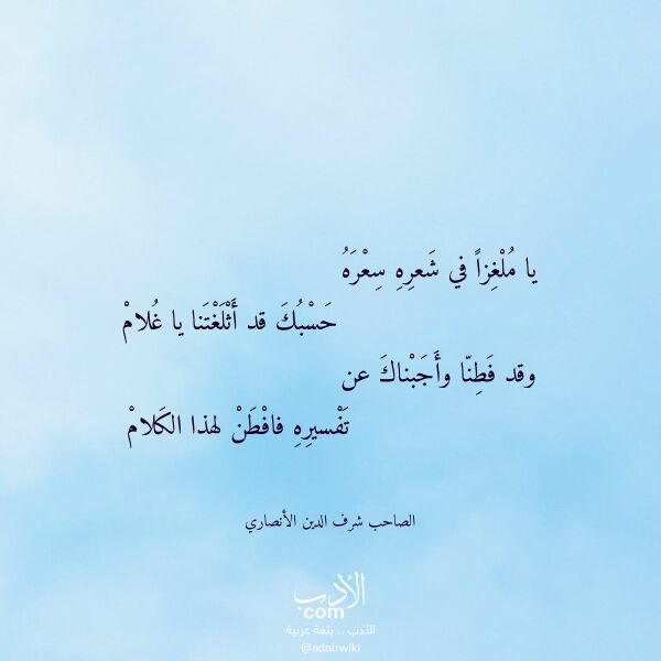 اقتباس من قصيدة يا ملغزا في شعره سعره لـ الصاحب شرف الدين الأنصاري