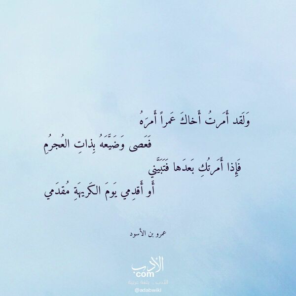 اقتباس من قصيدة ولقد أمرت أخاك عمرا أمره لـ عمرو بن الأسود