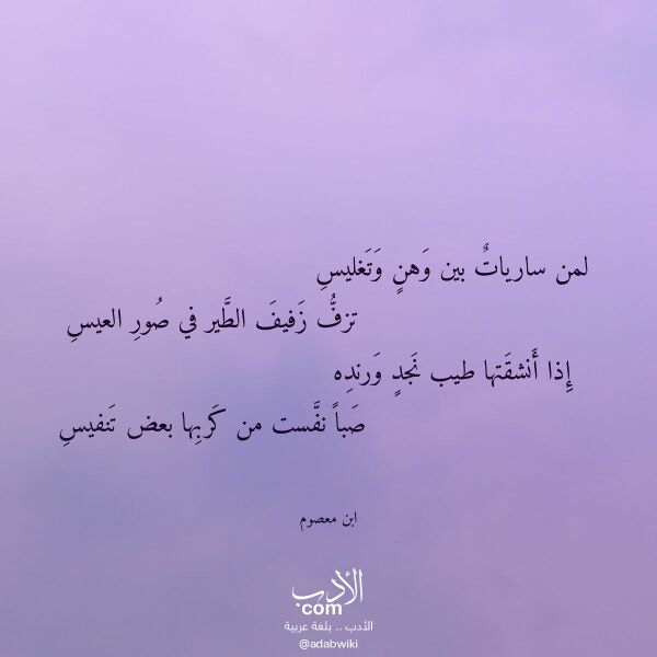 اقتباس من قصيدة لمن ساريات بين وهن وتغليس لـ ابن معصوم