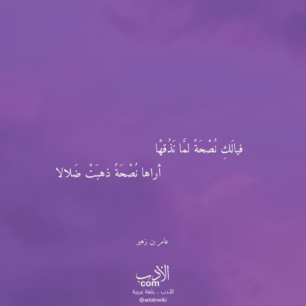 اقتباس من قصيدة فيالك نصحة لما نذقها لـ عامر بن زهير